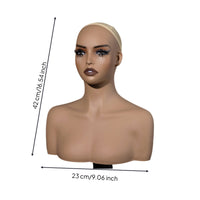 Mannequin Head with Shoulders Bald Headpiece Display Stand Smooth for Salons