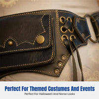 Medieval Steampunk Leather Waist Bag, Retro Multi-Pocket Belt Pouch, Norse Costume Accessory, Halloween Cosplay, Adult