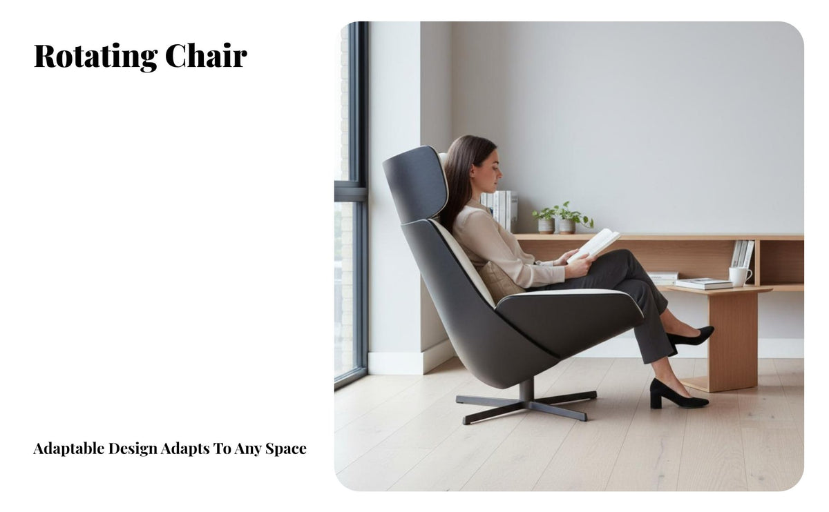 Nordic Aesthetic Geometric rotating Armchair Sculptural Form rotating Chair with Footstool Ergonomic Design Indoor Seating dense Foam for Home Workers, Interior Designers, Living Room, Bedroom, study alcove, Reception Area