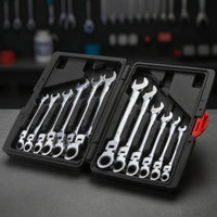 12 Pieces Ratcheting Wrench Set Metric Articulated Head Wrench Set Articulated for Home Mechanics