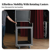Aluminum-Reinforced Frame Rolling Amplifier Cabinet ruggedDuty Construction travel case high-grade Audio Equipment Rack Portable for Sound Engineers, Event Technicians, Touring, in-person Performances, in-person music events, on the travel