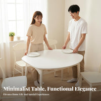 double Shape Extendable Round-to-Oval Table Cream aesthetic Dining Room Furnishing Space Saving Home Furniture Seats 4-6 People for Small Apartment Dwellers, Families, Homeowners, Family Gatherings, Dinner Parties, Kitchen