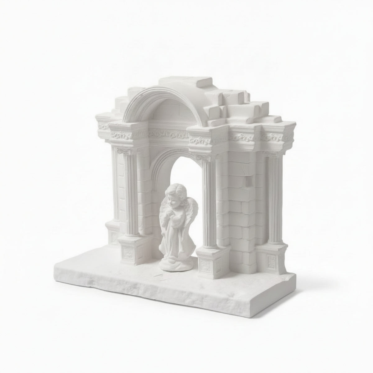 Stone-Like Aquarium Ornament with Angel Decorative Miniature Roman Temple Safe Pavilion Model Ancient for Desk, Bookshelf