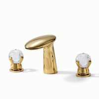 Lavatory Faucet with Waterfall Spout Deck-Mounted Lavatory Faucet with Crystal Handles All-Copper