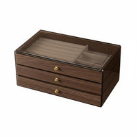 Large Capacity Walnut Wood Grain Jewelry Case Dust-Proof 3-Drawer Jewelry Chest Removable Dividers Multi-Compartment Storage Case Soft Velvet Lining for Women, Bedroom, Vanity, Dresser