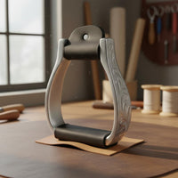 Heavy Duty Engraved Leather Stirrup Polished Finish Western Saddle Stirrups Long-Lasting Construction Engraved Stirrups Equestrian Stability for Cowboys, Riders, Ranch Riding