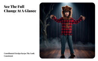Faux Fleece Wolf Costume with Hood Grey Wolf Costume Polyester Animal Outfit Plaid for Children, Boys, Halloween, Stage Performance