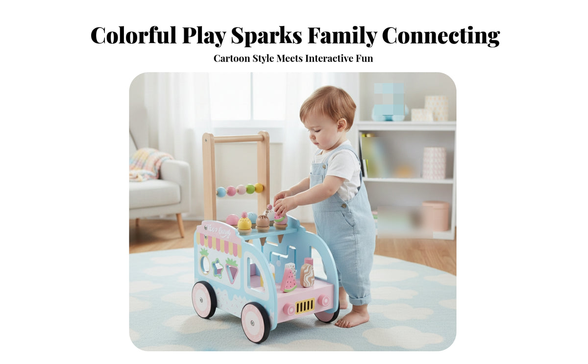 Bead Tracks Kids Toy Rounded Edges Ice Cream Shop Pusher for Young Children
