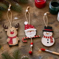 Christmas Santa Snowman Reindeer Wooden Ornaments with Bell