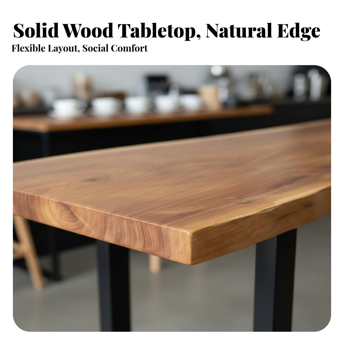 Solid Wood Bar Table Space-Saving Rustic Edge High Firm Table Structure Unfinished Edge Pub Desk for Restaurant Owners, Balcony, Cafe, Dining Area