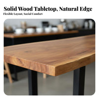 Solid Wood Bar Table Space-Saving Rustic Edge High Firm Table Structure Unfinished Edge Pub Desk for Restaurant Owners, Balcony, Cafe, Dining Area