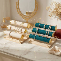 Wooden Base Three Tier Jewelry Display Rack Rounded Ends Watch Bracelet Display Rack Gold-Tone Three-Tier Jewelry Stand Scratch Protection