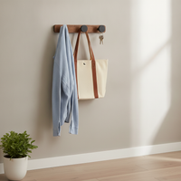 Chinese Style Walnut Wood Wall Mounted Coat Rack with Hooks, No-Drill Installation, 5-10kg Load Bearing for Entryway & Wardrobe
