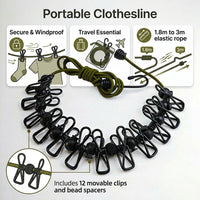 Portable Travel Clothesline with Clips Windproof Elastic Rope, Retractable Clothes Rope for Essentials Outside Clothes Line Rack