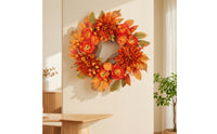 Wreath with Chrysanthemums Artificial Autumn Wreath Layered for Mantel