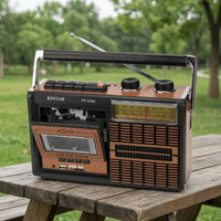 Portable Cassette Recorder Woodgrain Finish Cassette Radio Boombox Retro Radio Recorder Stereo Headphone Port