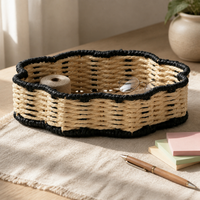 Hand-Woven Two-Tone Paper Rope Storage Tray for Home Decor and Desktop Organization