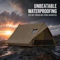 Camping Tent with Chimney Port, Waterproof, Windproof, Mesh Door, Groundsheet, Aluminum Poles