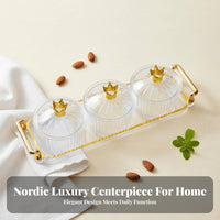 Compartmentalized Lidded Snack Container Set Elegant Design Multi-Compartment Snack Dish Great Gift Compartment Serving Dish with Tray Removable Bowls for Parties, Family Gatherings, Holidays, Living Room
