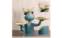 Gold-Accented Deer Figurine with Trays Modern Animal Storage Ornament Small Deer Statue with Tray Cute for Entryway