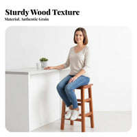 Solid Wood Construction Four-Legged Wooden Stool Vintage Design Unadorned Wooden Seat Multi-Purpose Backless High Chair Mortise and Tenon Joinery for Homeowners, Business Owners, Cafe, Restaurant, Home, Kitchen