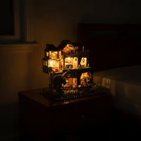 Fairy-Tale Wooden Miniature House Model Lighted Miniature House Kit 3D Dollhouse Kit Warm for Bookshelf