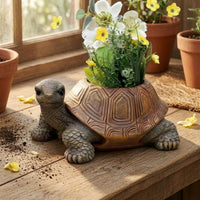 Textured Shell Turtle Planter Sculpted Decorative Turtle Planter Painted Eyes Outdoor Decor Multicolored for Garden, Courtyard