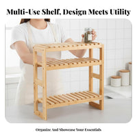 Countertop Storage Rack Versatile Desktop Organizer Rack Wooden Desktop Organizer Space-Saving Freestanding Slatted Shelf