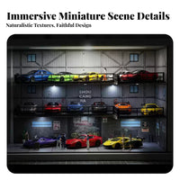 1:64 Scale Display Case Parking Garage Display Two Level Parking Model Industrial Style Dustproof Acrylic Door