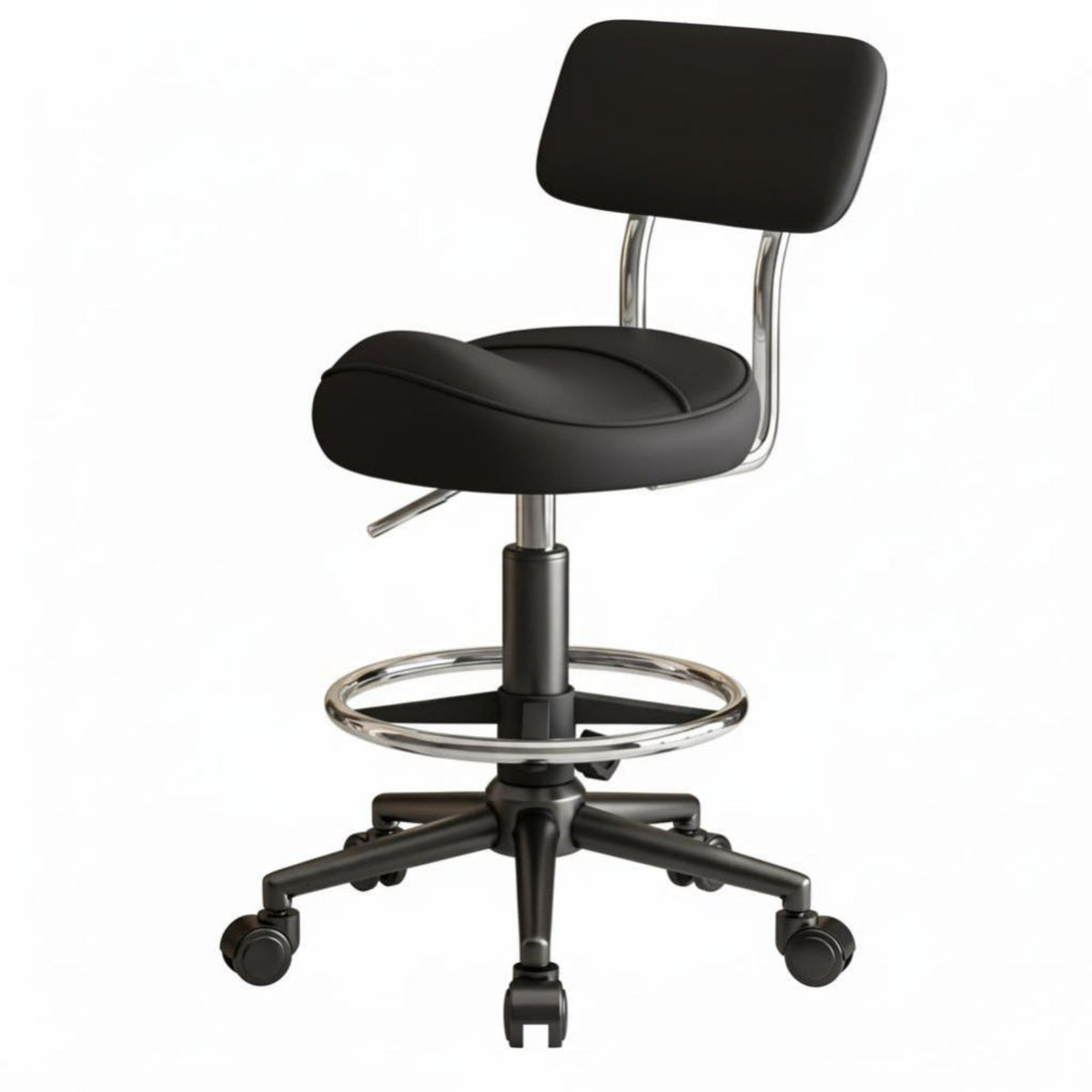 Back Support Adjustable Saddle Stool with Backrest 360-Degree Swivel Ergonomic Saddle Stool Rolling Wheels Task Chair Waterproof for Hairstylists, Technicians, Kitchen, Barbershop, Medical Office, Studio