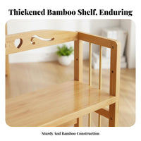 Simple Design Multi-Tier Bamboo Shelf Multipurpose Stand-Alone Standing Bookshelf Space Saving Wooden Storage Organizer Sturdy Construction for Students, Families, Homeowners, Living Room, Bedroom, Kitchen, Balcony