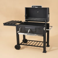 Wheeled Briquette Grill Built-in Thermometer Briquette Grill Flank Shelf