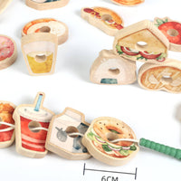 Food Threading Beads Hand-Eye Coordination Wooden Threading Beads Set Wooden Stringing Toy Toddler Lacing Toy with Cord Safe