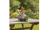 Resin Rabbit Statue with Turtle Whimsical Rabbit Statue with Solar Panel Weather-Resistant Bunny Figurine Waterproof for Gardeners, Homeowners, Patio, Flowerbed, Balcony