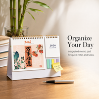 2026 Desk Calendar with Multi-color Sticky Notes, Retro Creative Business Desktop Ornament