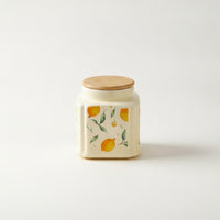 Decorative Ceramic Jar with Wooden Lid Airtight Lemon Print Canister Moisture-Proof Ceramic Jar with Lid Cute for Homeowners, Bakers, Kitchen Counter, Pantry, Coffee Bar