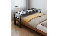 With Wheels Mobile Cross-Bed Computer Table Heavy-Duty Steel Frame Adjustable Rolling Overbed Desk Easy Assembly Height Adjustable Bedside Workstation Slim Base Design for Students, Bedroom