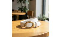 Classic Women's Leather Belt Simple Belt with Gold Buckle Stitched Accessory Stylish for Office