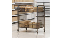 Folding Utility Cart with Wheels Foldable Two Tier Rolling Cart Space Saving for Vendors, Snack Counters