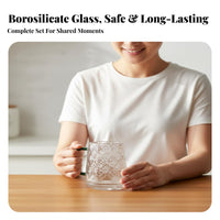 Heat-Resistant Embossed Glass Pitcher Set Large Capacity Glass Carafe with Cups Safe Material for Tea Drinkers, Families, Home, Kitchen