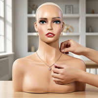 PVC Mannequin Bust Molded Mannequin Head with Shoulders Realistic Look Hairpiece Display Head for Photo Shoots
