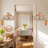 Wooden Bunny Door Frame Decoration Colorful Easter Door Corner Decoration Bright Colors Right Angle Easter Sign for Families, Kids, Living Room, Home