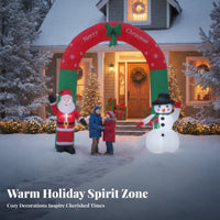 Santa Snowman Arch Red and Green Christmas Arch Inflatable Snowflake Pattern Bow Top
