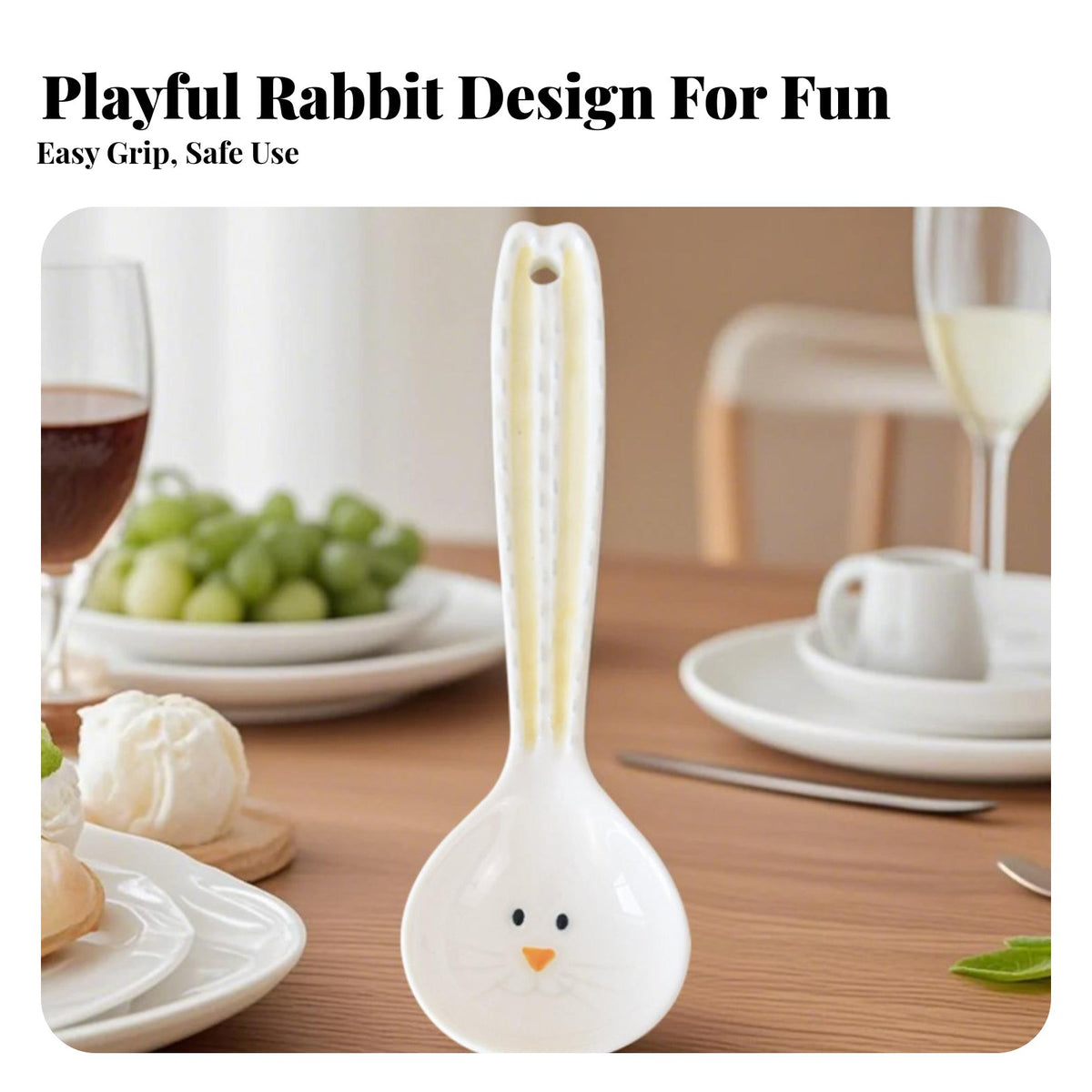 Hare Ceramic Spoon Cute Design Bunny Face Spoon High-Temperature Resistant for Home Cooks, Families