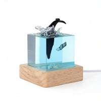 Aquatic Ocean Resin Lamp Ambient Night Light with Wood Base Transparent Lamp with Wood Base Decorative for Study