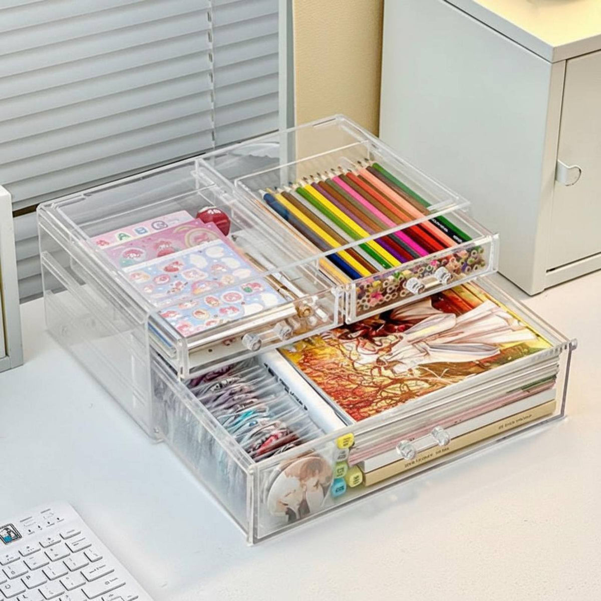 Multi-Compartment Organizer With Drawers Multi-Compartment Holder Transparent Design Space Saving for Collectors, Desk