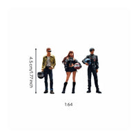 3 Pieces 1/64 Scale Biker Figures Highly Detailed Miniature Biker Realistic Details 1/64 Scale People Models for Collectors