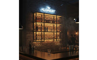 Industrials Spirits Bottle Display Wrought Iron Wall Mounted Vino and Glass Rack Saving Space Illuminated Bar Shelf for Restaurateurs