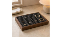 Rectangular Compartmented Jewelry Tray Brown Wood-Grain Wooden Jewelry Tray Felt-Like Accessory Storage Easy to Organize
