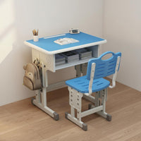 Ergonomic Design Children's Homework Table and Chair Rounded Corners Kids Desk and Chair Set Easy to Assemble Height Adjustable Study Table Pen Slot for Students, Home, Bedroom